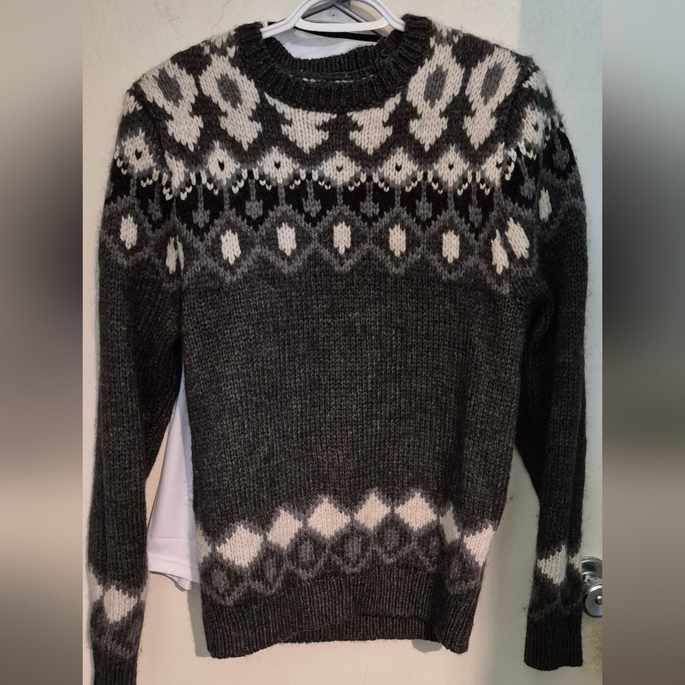 Mens Black& Grey Fair Isle Wool Blend Sweater Sz.M